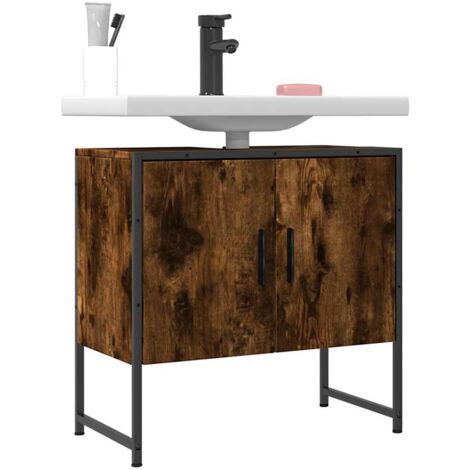 Bathroom Sink Cabinet Smoked Oak 60x33x60 cm Engineered Wood vidaXL
