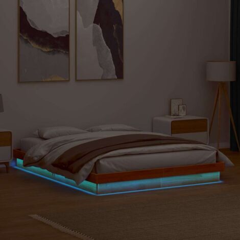 LED Bed Frame without Mattress Wax Brown 150x200 cm King Size Solid Wood vidaXL