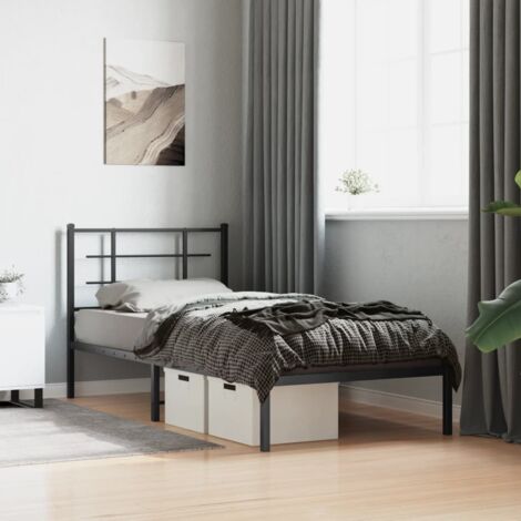 Metal Bed Frame without Mattress with Headboard Black 90x200cm vidaXL (1/5)