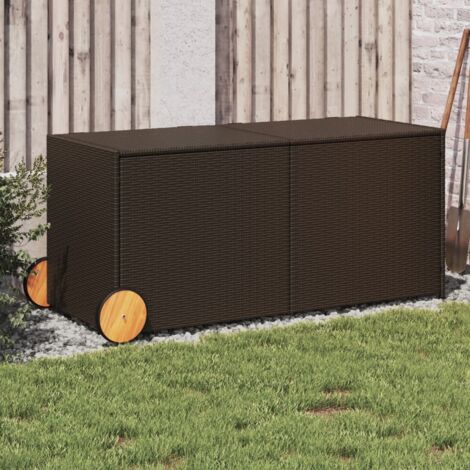 Garden Storage Box with Wheels Brown 283L Poly Rattan vidaXL