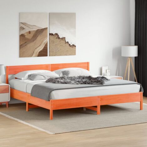 Bed Frame without Mattress Wax Brown 180x200 cm Super King Solid Wood Pine vidaXL (1/5)
