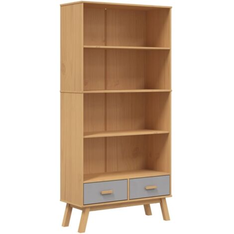 Bookcase 4-Tier OLDEN Grey and Brown Solid Wood Pine vidaXL