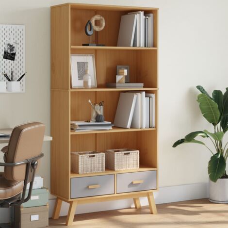 Bookcase 4-Tier OLDEN Grey and Brown Solid Wood Pine vidaXL