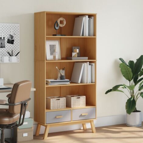 Bookcase 4-Tier OLDEN Grey and Brown Solid Wood Pine vidaXL