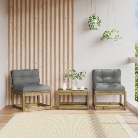 Garden Sofa Set of 2 Grey Impregnated pine wood, Polyester Medium vidaXL