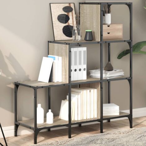 Bookcase Sonoma Oak 92x30x102 cm Engineered Wood and Metal vidaXL
