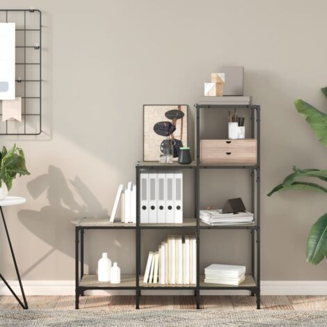 Bookcase Sonoma Oak 92x30x102 cm Engineered Wood and Metal vidaXL