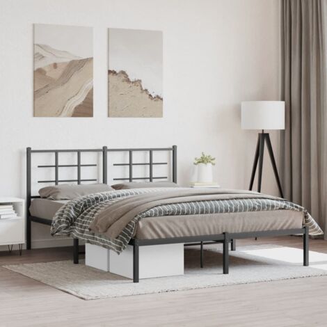Metal Bed Frame without Mattress with Headboard Black 150x200cm vidaXL (1/5)