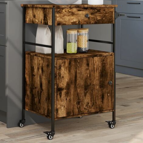 Kitchen Trolley Smoked Oak 56x43x89.5 cm Engineered Wood vidaXL