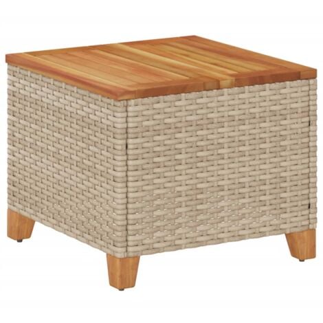 Garden Table Beige 45x45x37 cm Poly Rattan Acacia Wood vidaXL