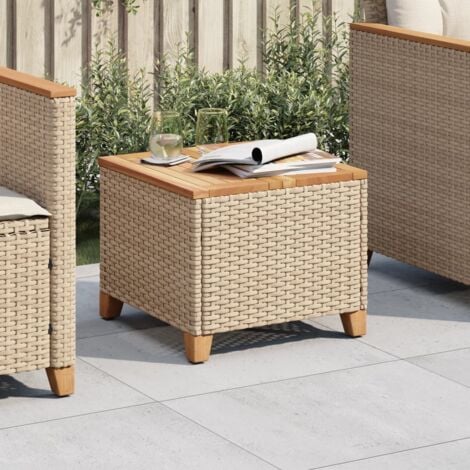 Garden Table Beige 45x45x37 cm Poly Rattan Acacia Wood vidaXL