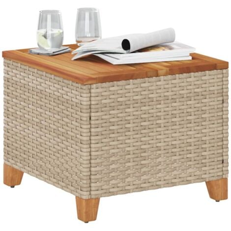 Garden Table Beige 45x45x37 cm Poly Rattan Acacia Wood vidaXL