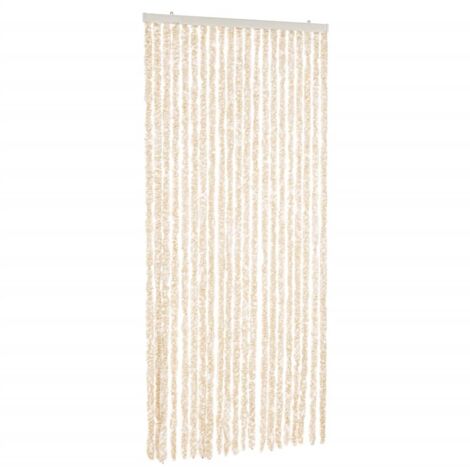Fly Curtain Beige and White 90x200 cm Chenille vidaXL