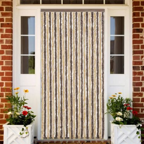 Fly Curtain Dark Brown and Beige 100x200 cm Chenille vidaXL