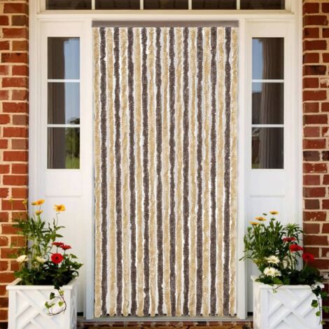 Fly Curtain Dark Brown and Beige 90x220 cm Chenille vidaXL
