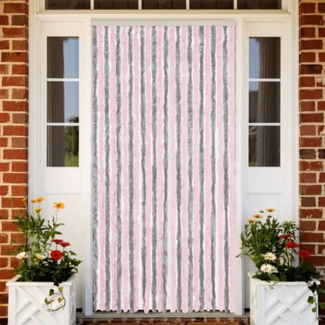Fly Curtain Silver Grey and Pink 100x230 cm Chenille vidaXL