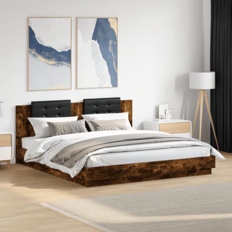 Bed Frame with LED without Mattress Smoked Oak 200x200 cm vidaXL