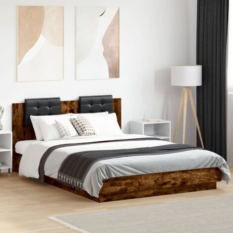 Bed Frame with LED without Mattress Smoked Oak 150x200 cm King Size vidaXL