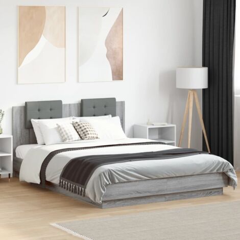Bed Frame with LED without Mattress Grey Sonoma 120x200 cm vidaXL