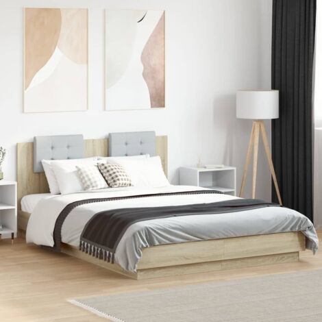 Bed Frame Sonoma oak Engineered wood, Plywood Double Bed Frame vidaXL