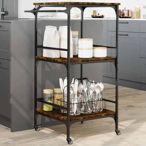 Kitchen Trolley Smoked Oak 60.5x50x105 cm Engineered Wood vidaXL (1/5)