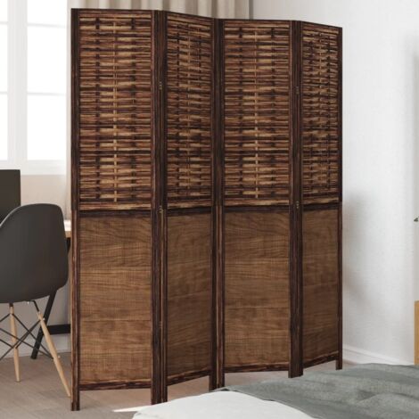 Room Divider 4 Panels Dark Brown Solid Wood Paulownia vidaXL
