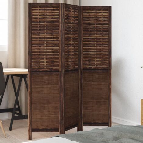Room Divider 3 Panels Dark Brown Solid Wood Paulownia vidaXL