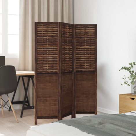 Room Divider 3 Panels Dark Brown Solid Wood Paulownia vidaXL