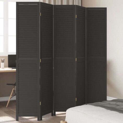 Room Divider 5 Panels Black Solid Wood Paulownia vidaXL