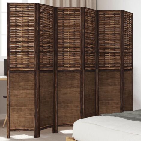 Room Divider 6 Panels Dark Brown Solid Wood Paulownia vidaXL
