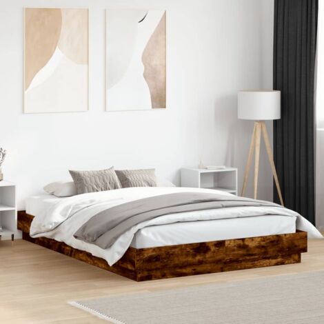 Bed Frame with LED without Mattress Smoked Oak 140x200 cm vidaXL (1/5)