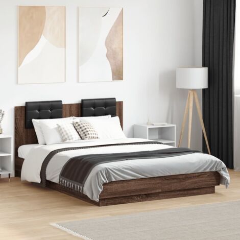 Bed Frame with LED without Mattress Brown Oak 135x190 cm Double vidaXL