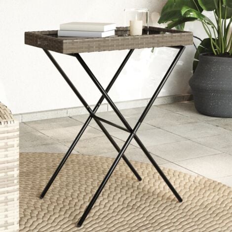 Folding Tray Table Grey 65x40x75 cm Poly Rattan vidaXL