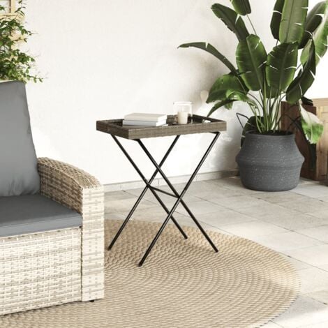 Folding Tray Table Grey 65x40x75 cm Poly Rattan vidaXL