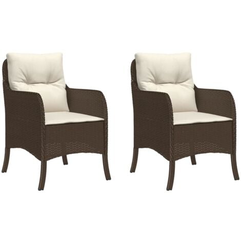 Garden Chairs with Cushions 2 pcs Brown Poly Rattan vidaXL