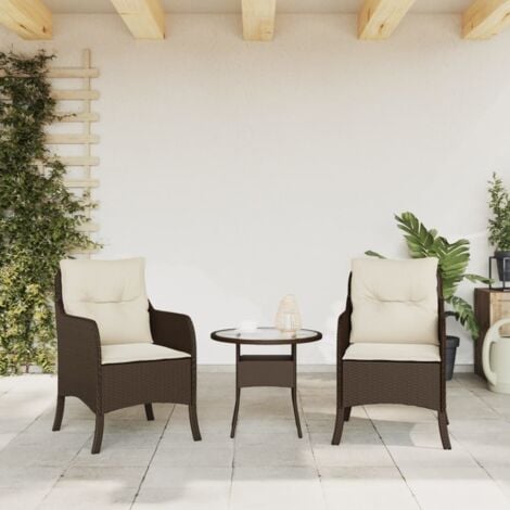 Garden Chairs with Cushions 2 pcs Brown Poly Rattan vidaXL