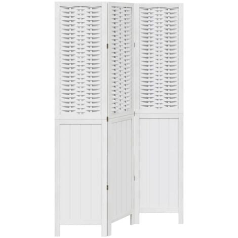Room Divider 3 Panels White Solid Wood Paulownia vidaXL