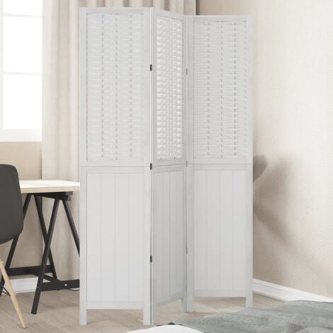 Room Divider 3 Panels White Solid Wood Paulownia vidaXL