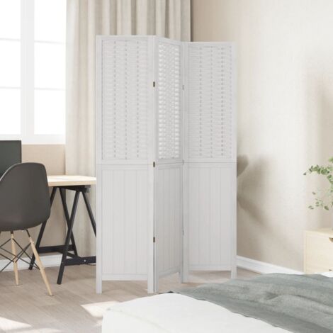 Room Divider 3 Panels White Solid Wood Paulownia vidaXL