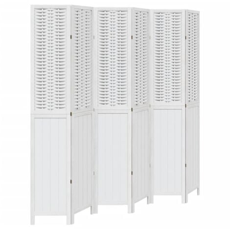 Room Divider 6 Panels White Solid Wood Paulownia vidaXL