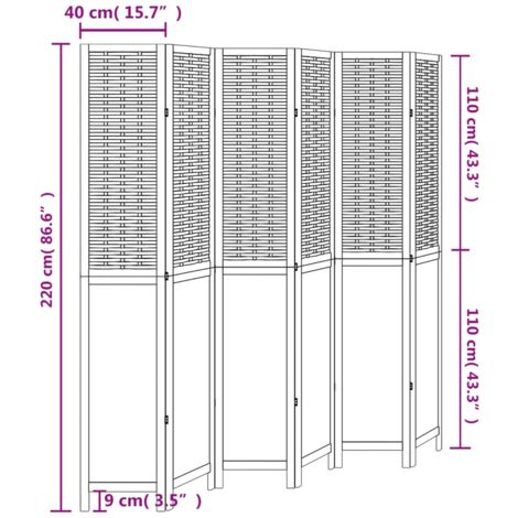 Room Divider 6 Panels White Solid Wood Paulownia vidaXL