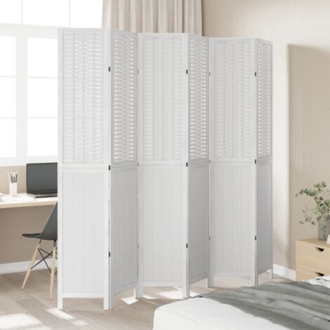 Room Divider 6 Panels White Solid Wood Paulownia vidaXL