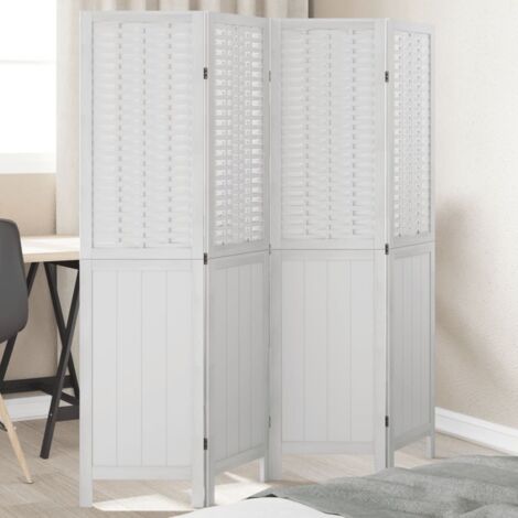 Room Divider 4 Panels White Solid Wood Paulownia vidaXL