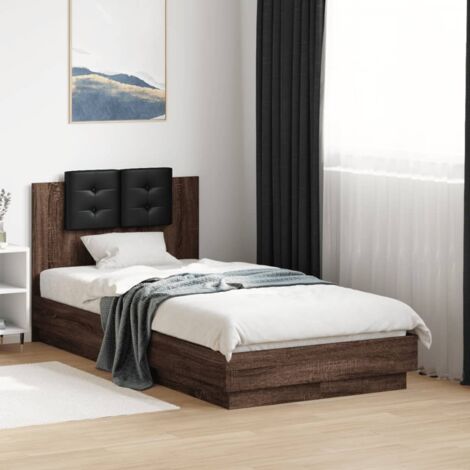 Bed Frame with LED without Mattress Brown Oak 90x190 cm Single vidaXL