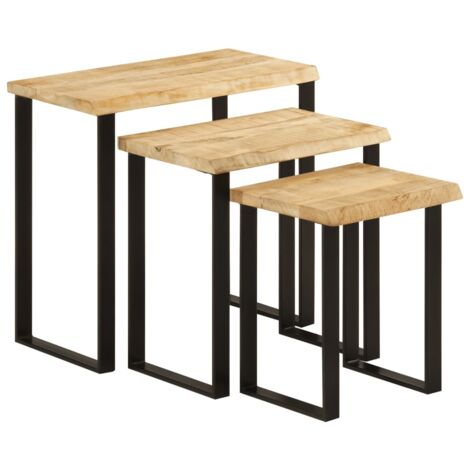 Nesting Tables 3 pcs with Live Edge Solid Wood Mango vidaXL
