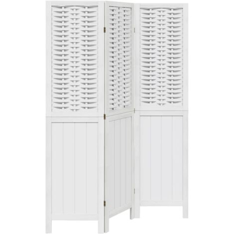 Room Divider 3 Panels White Solid Wood Paulownia vidaXL