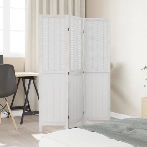 Room Divider 3 Panels White Solid Wood Paulownia vidaXL