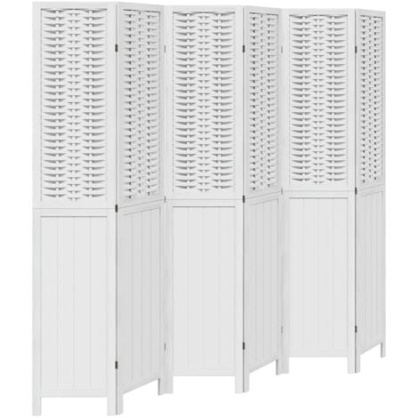 Room Divider 6 Panels White Solid Wood Paulownia vidaXL