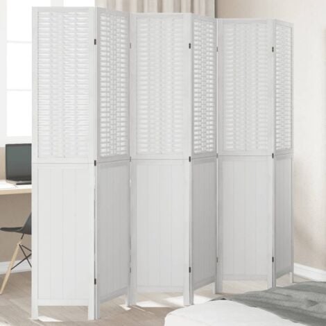 Room Divider 6 Panels White Solid Wood Paulownia vidaXL