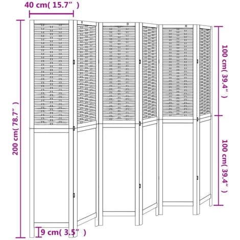 Room Divider 6 Panels White Solid Wood Paulownia vidaXL